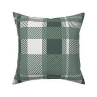 Geometric Plaid | Large Scale | Sage Green, Dark Green, Smoke White  | multidirectional preppy