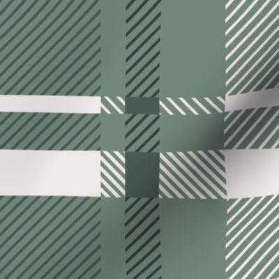 Geometric Plaid | Large Scale | Sage Green, Dark Green, Smoke White  | multidirectional preppy