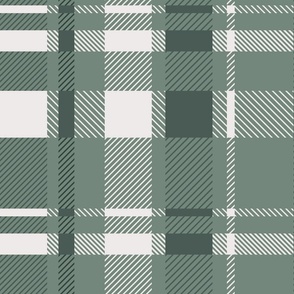 Geometric Plaid | Large Scale | Sage Green, Dark Green, Smoke White  | multidirectional preppy