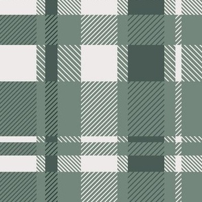 Geometric Plaid | Medium Scale | Sage Green, Dark Green, Smoke White  | multidirectional preppy