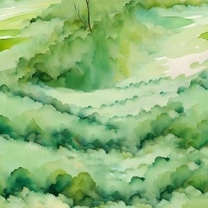 Watercolor Tree Landscape - Medium Version