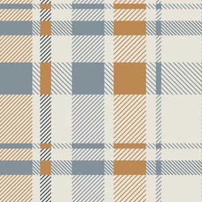 Geometric Plaid | Large Scale | Dusty Blue, Burnt Orange, Grey White | multidirectional preppy