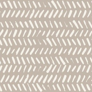 Herringbone Paint Marks | Small Scale | Beige Brown, Warm Cream | traditional brush strokes