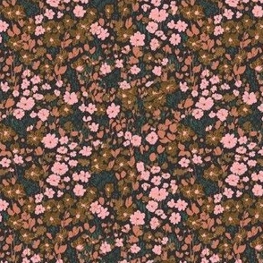 Brooke ditsy small flower Floral Dark  Brown pink peach SMALL