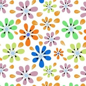 Retro flowers in orange and blue from Anines Atelier. Use the design for girls room decor or kitchen and panry