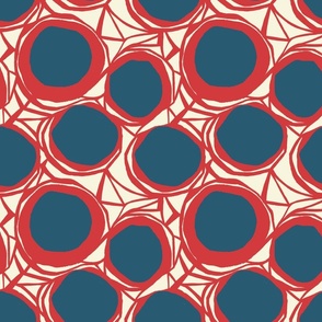 Retro 1970s circles | Medium Version | Hand drawn 1970s retro vintage inspired jewel tone red and blue abstract circle print 