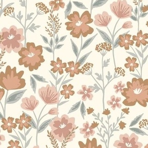 Floral Flower Fields-Brown Dusty Pink