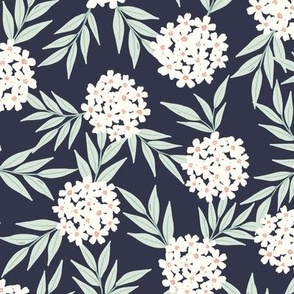 Hydrangeas Floral Flower-Navy