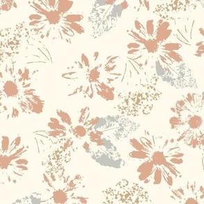 Stamped Florals Flowers-Pink on Cream