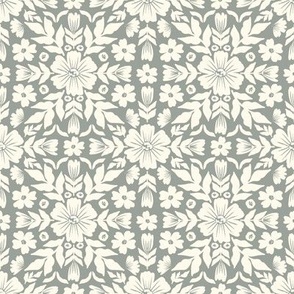 Symmetrical Folky Floral Flowers-Sage Green