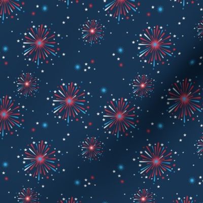 Happy 2024 - Happy new year of 4th of july celebration fireworks and stars party night navy blue red usa SMALL