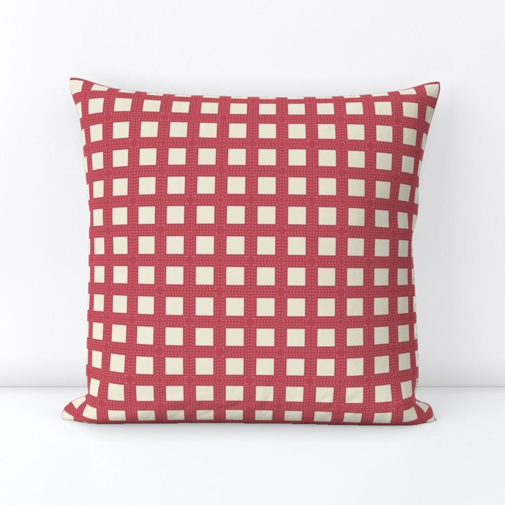  Gingham (Vichy check) with flower plaid - beige and red 