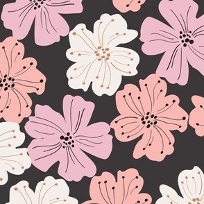 FLAT DITSY FLORAL _soft black and pinks
