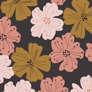FLAT DITSY FLORAL _Soft black and coral ochre