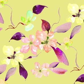 Tropical flowers in purple and yellow from Anines Atelier. Use the design for tropical interior or swimsuit and bikini