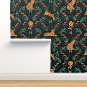 Tigers and flowers In the Jungle boho pattern | Small Version | Hand drawn tigers, tiger lilies, stripes, and leaf plant print 