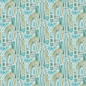 (S) Take a Deep Breath Serene Spaces Abstract Blue, Mint Green and Gold