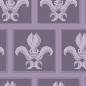 Fleur de Lis Block Print Inspiration in Muted Purples-MED about 4" Blocks