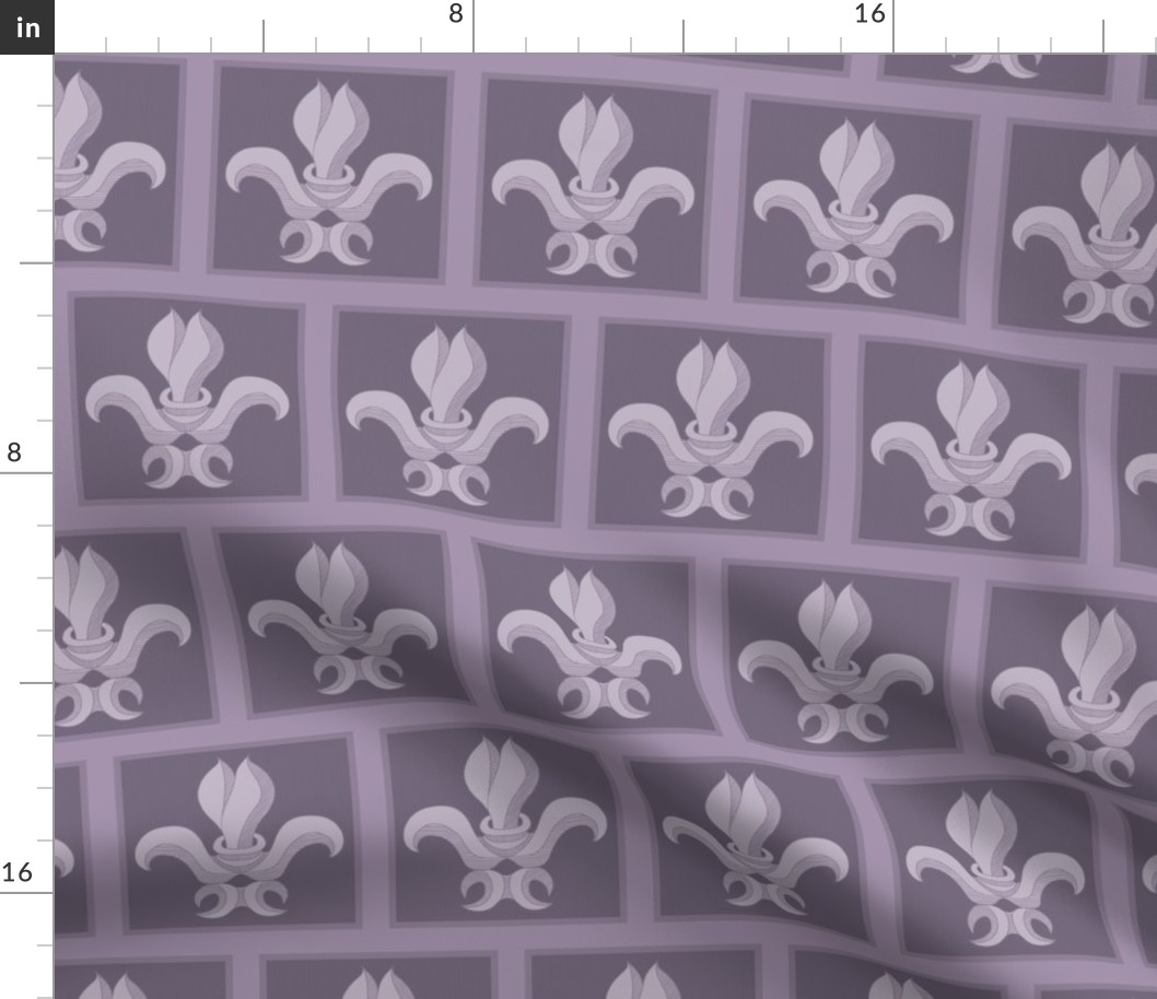 Fleur de Lis Block Print Inspiration in Muted Purples-MED about 4" Blocks