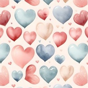 Watercolor Hearts on Cream - small