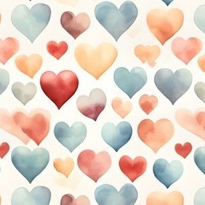 Watercolor Hearts on Ivory - small