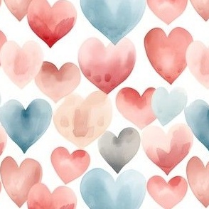 Watercolor Hearts on White - small