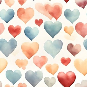 Watercolor Hearts on Ivory - medium
