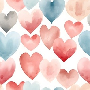 Watercolor Hearts on White - medium