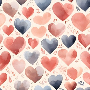 Watercolor Hearts on Cream - large