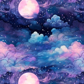 Clouds, Moon & Stars - large