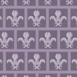 Fleur de Lis Block Print Inspiration in Muted Purples-SM about 2" Blocks