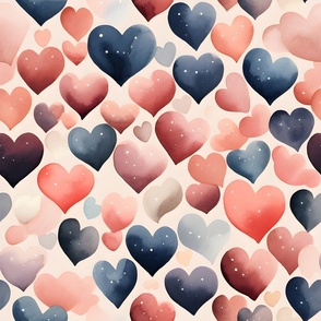 Watercolor Hearts on Cream - large