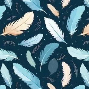 Feathers & Dots on Dark Blue - small