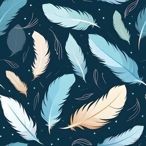Feathers & Dots on Dark Blue - medium