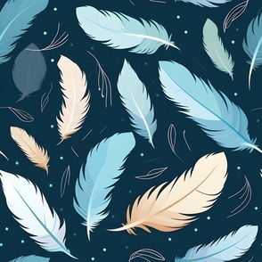 Feathers & Dots on Dark Blue - large