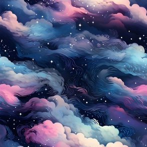 Pink & Blue Clouds in the Night Sky - large
