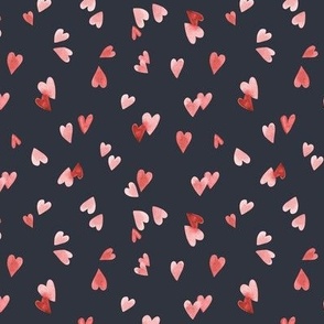 pink watercolor hearts on after midnight dark blue