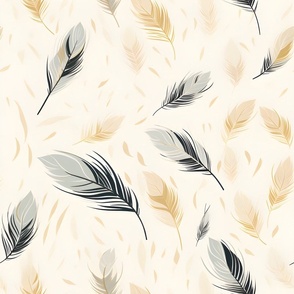 Black, Gray & Beige Feathers - large