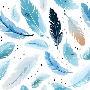 Blue Feathers on White - medium