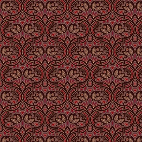 (M) French Country Medallion Ogee Maximalist Burgundy and Gold Modern Damask