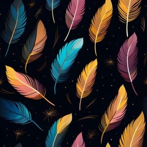 Jewel tone Feathers on Black - medium