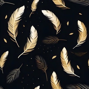 Tan & Ivory Feathers on Black - medium
