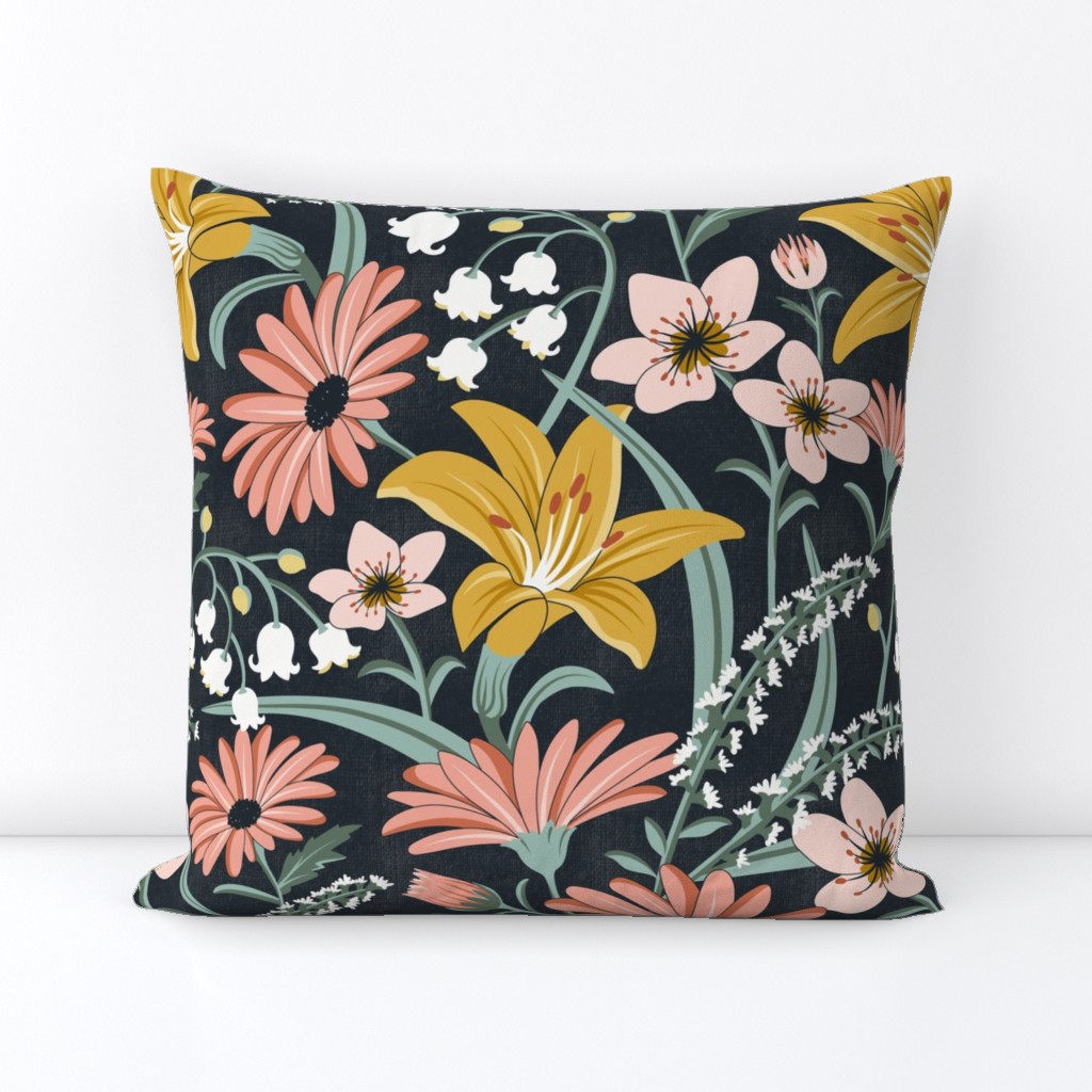 Wildflower Garden - Dark Floral Botanical Midnight Blue Large