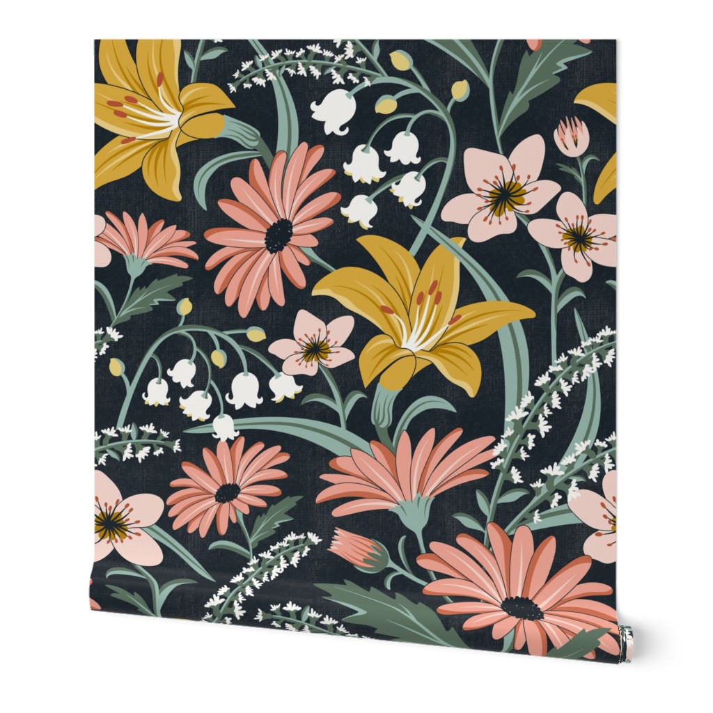 Wildflower Garden - Dark Floral Botanical Midnight Blue Large