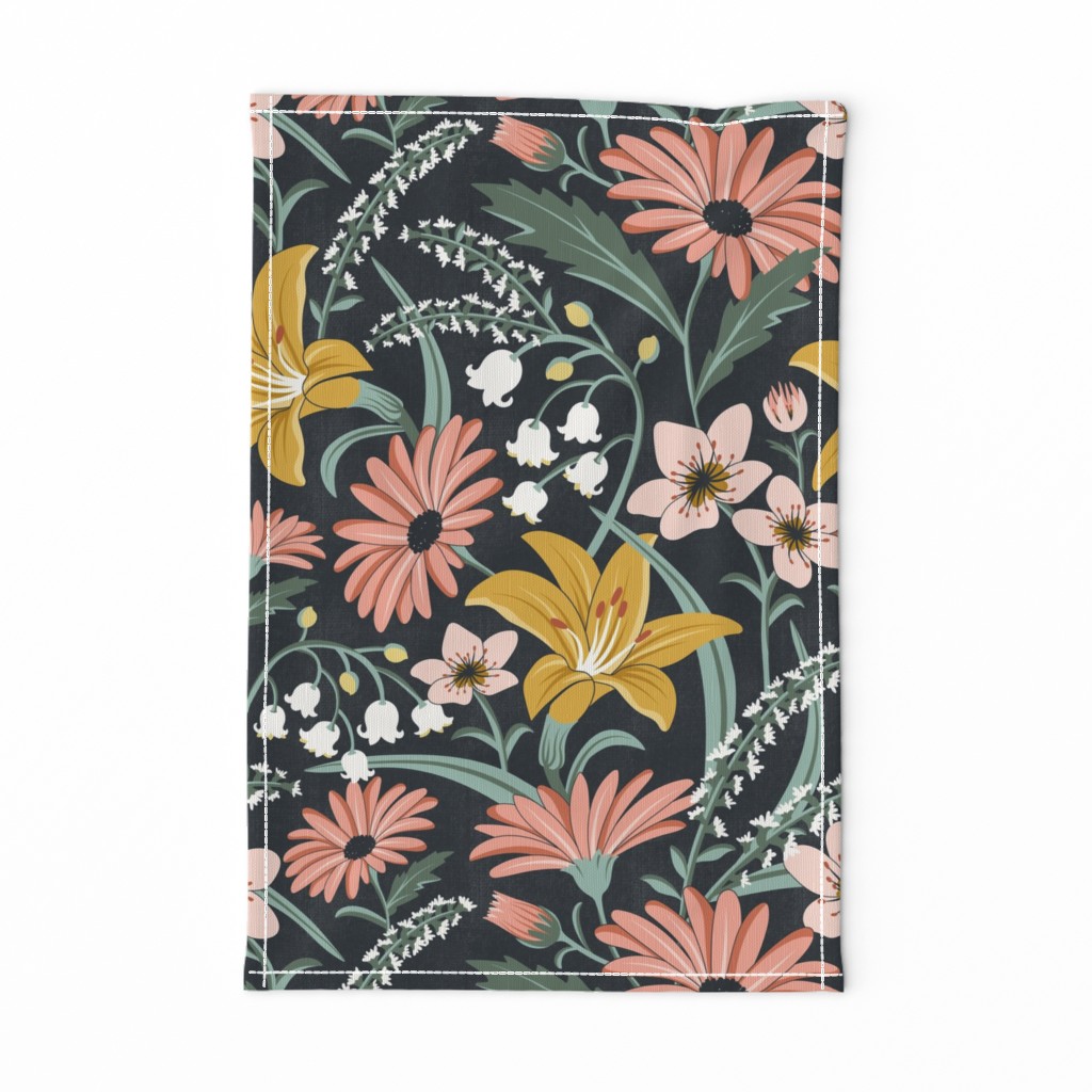 Wildflower Garden - Dark Floral Botanical Midnight Blue Large