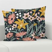 Wildflower Garden - Dark Floral Botanical Midnight Blue Large