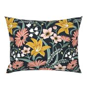 Wildflower Garden - Dark Floral Botanical Midnight Blue Large