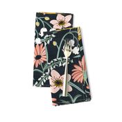 Wildflower Garden - Dark Floral Botanical Midnight Blue Large