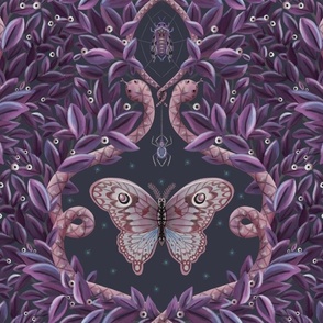 Dark color themed quirky damask of a magical jungle  - large 