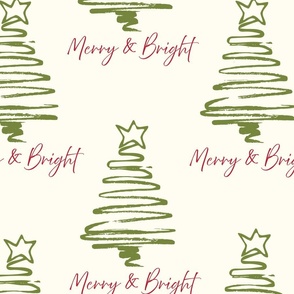 Merry & Bright- Cream & Green- Large Scale
